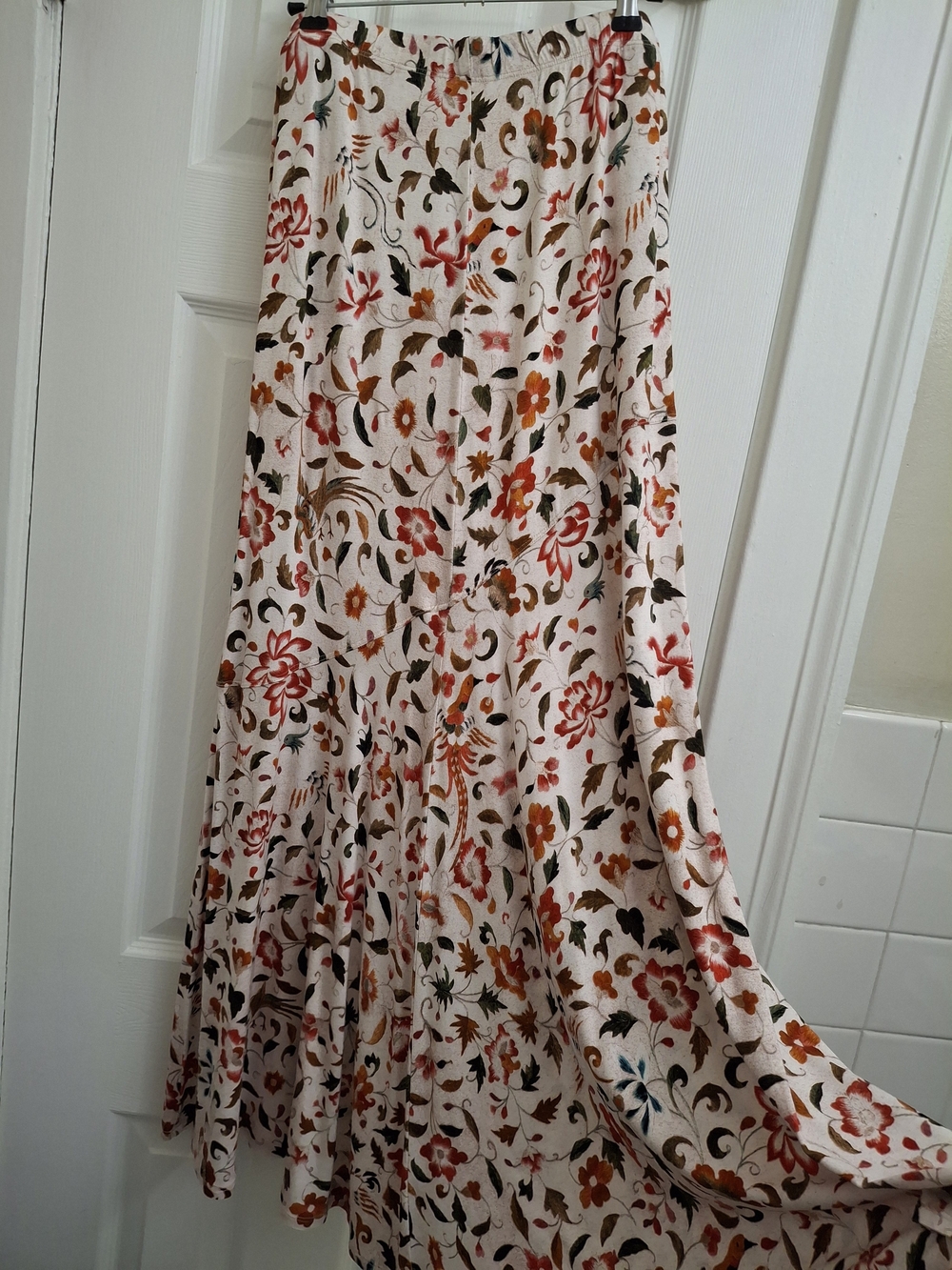 Floral Maxi Skirt in White & Red Like New